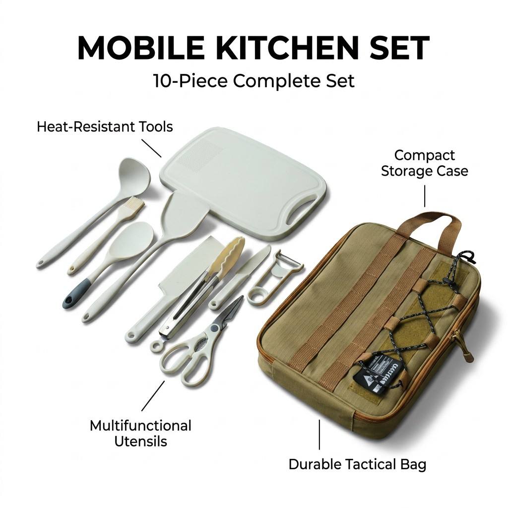 Quechua Camping Cooking Set - Portable 9Pcs Camping Kitchenware Set Outdoor