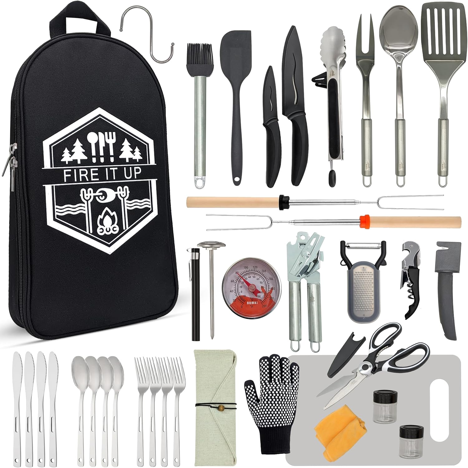 Camping Cooking Essentials Kit - Camping BBQ Cooking Utensils Set for