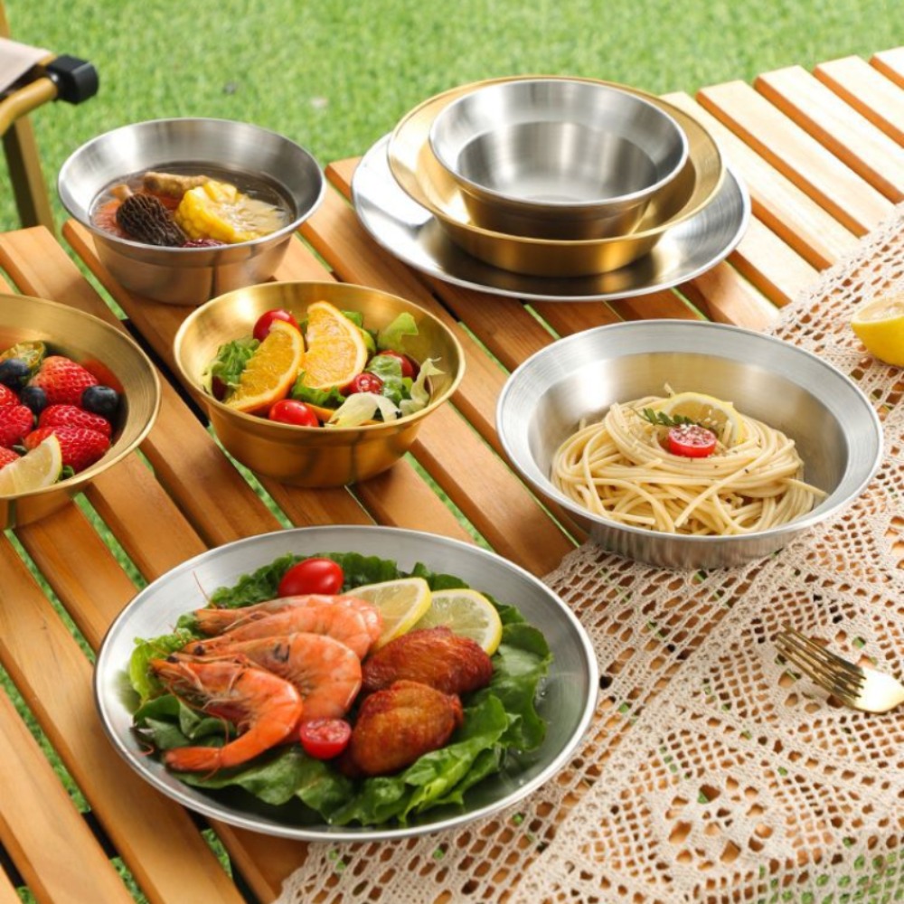 Camping Cooking Set Stainless Steel - Stainless steel cutlery set plates and