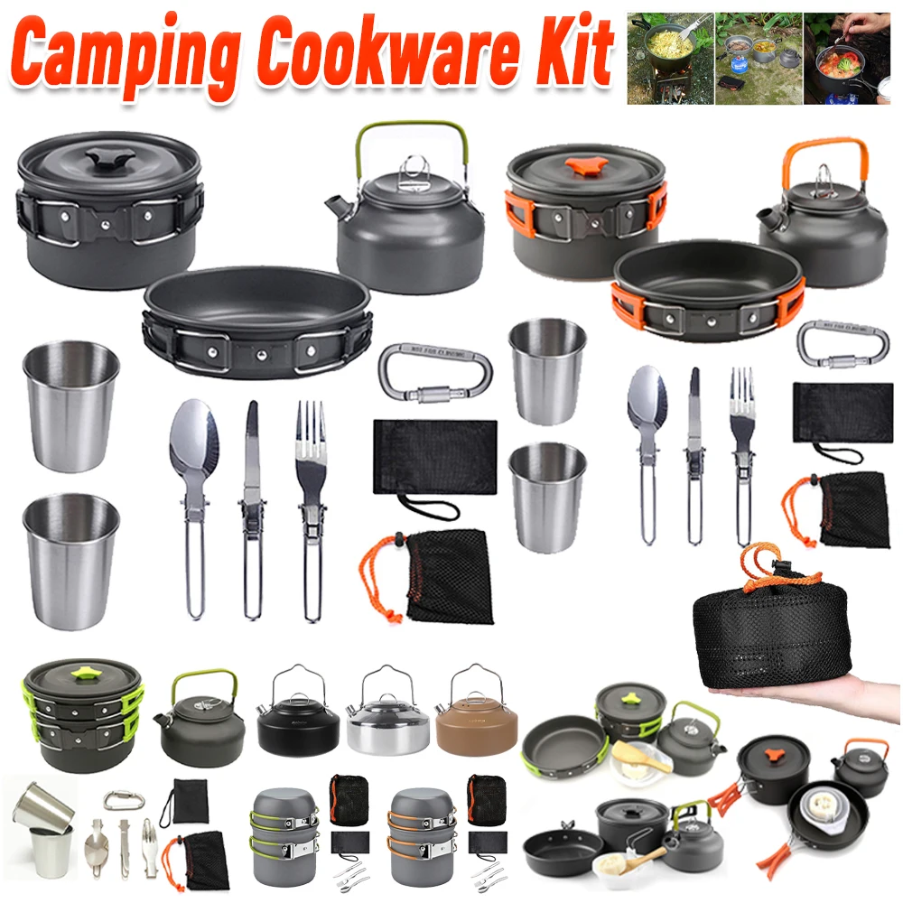 Camping Cooking Set Stainless Steel - Camping Cookware Kit Kettle Pot Pan
