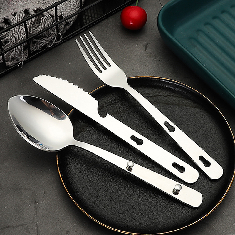 Quechua Camping Cooking Set - 3pcs/set Portable Camping Cooking flatware Stainless
