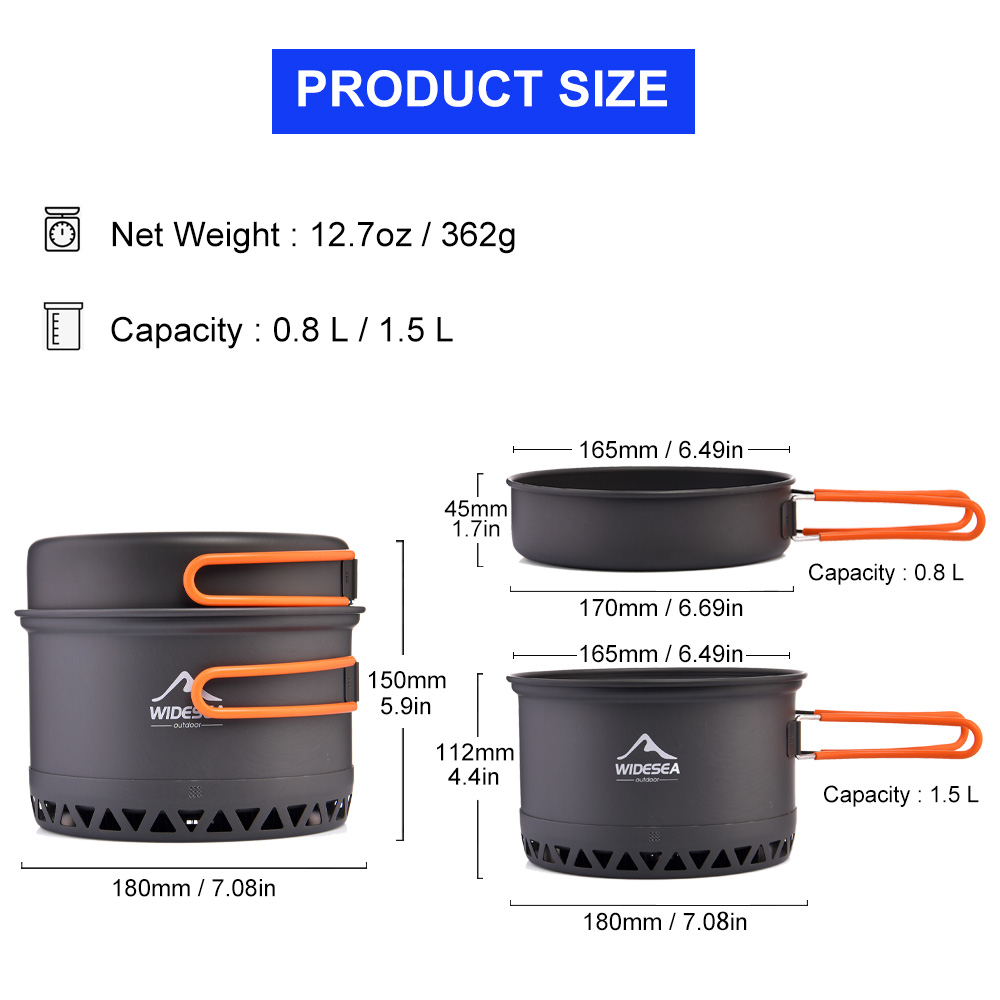Widesea Camping Pot 1.3L 2.3L  - Quechua Camping Cooking Set recension och pris