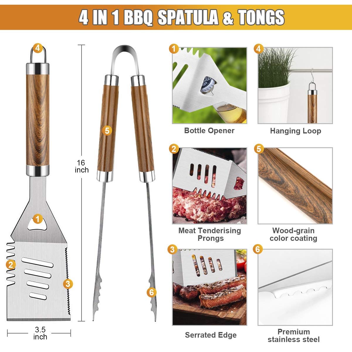 38PCS BBQ Grill Accessories Se - Camping Cooking Set Stainless Steel recension och pris