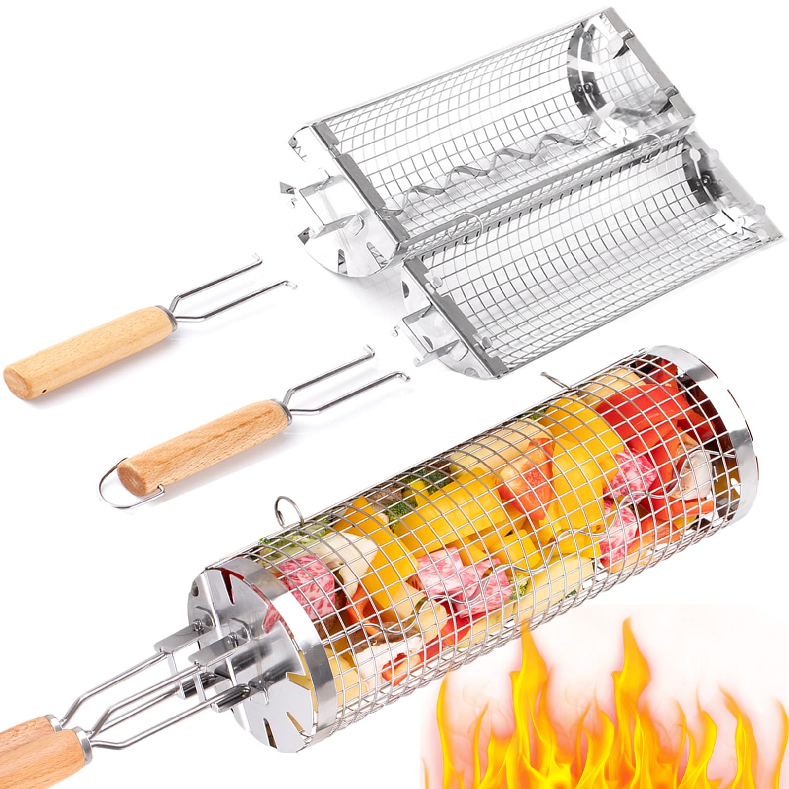 BUYYES Rolling Grill Basket BB - Camping Cooking Mesh recension och pris